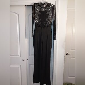 Chic Black Embellished Long Sleeve Dress